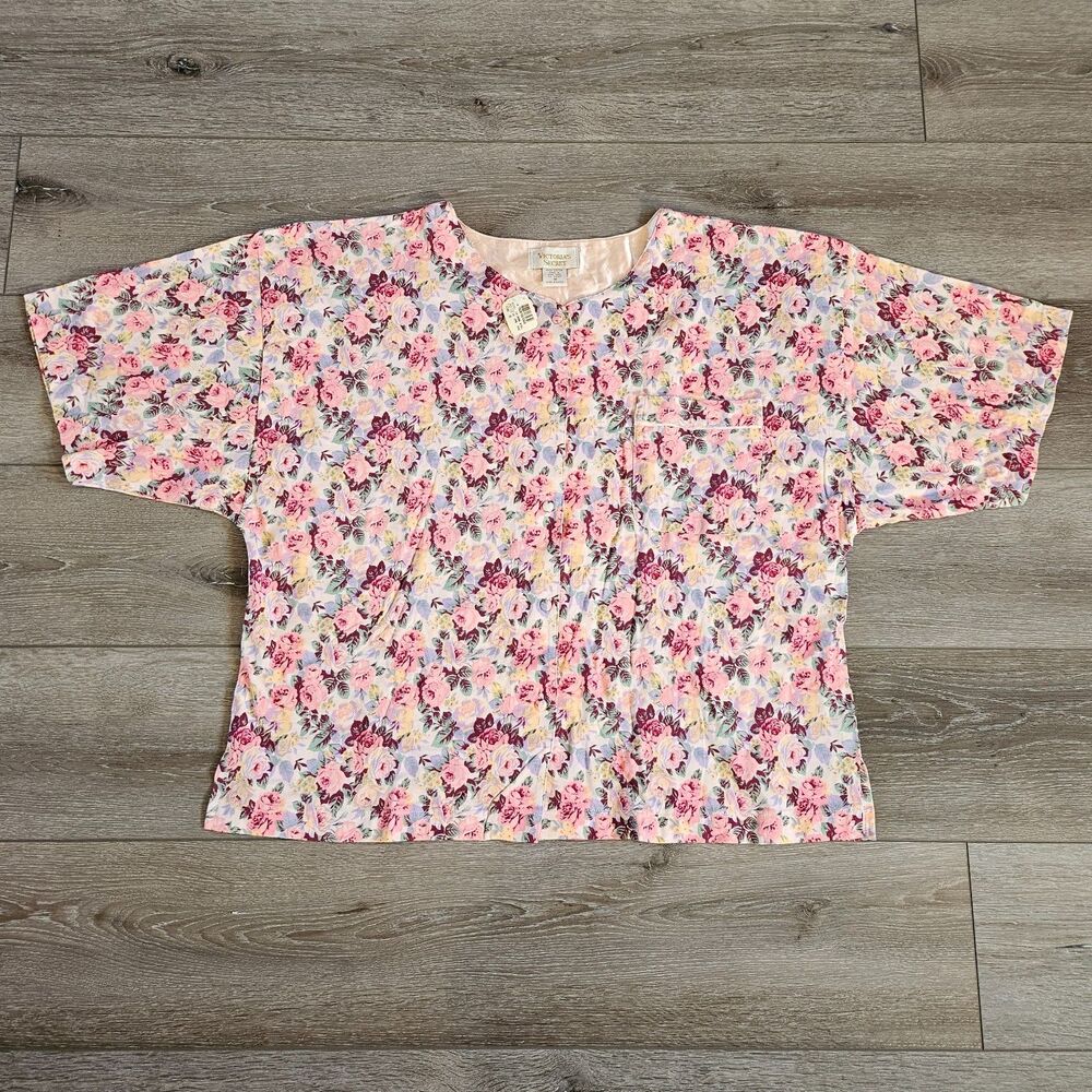 VTG Gold Label Victoria Secret Floral Crop Night Shirt M 100% Cotton NWT RARE
